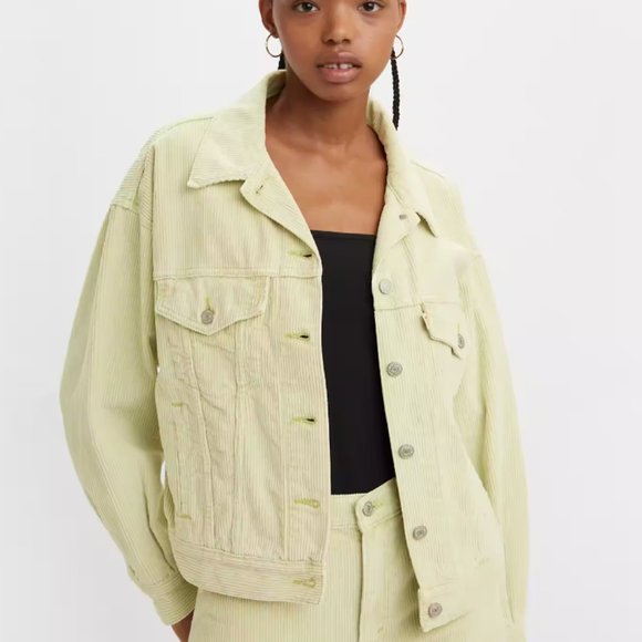 Levi’s Fresh Womens 90s Corduroy Trucker Jacket Green A17430010 Size Large - Picture 1 of 7